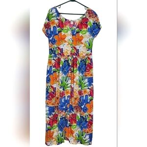 Vintage Sand Dollars Beach Dress Floral Colorful Full Button Front Size 8 ILGWU